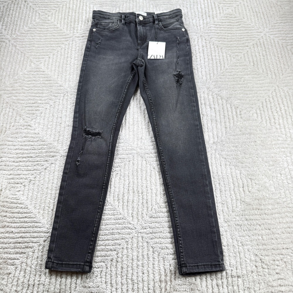 Zara Ripped Skinny Jeans Boys Size 11-12 Faded Black Distressed Denim Grunge